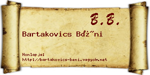 Bartakovics Béni névjegykártya